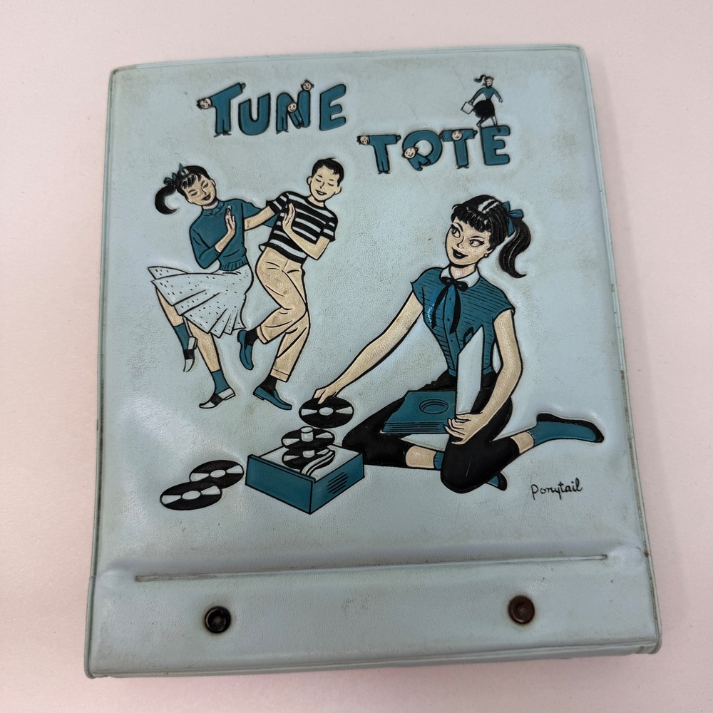 Vintage 1950s Tune Tote with Records Ponytail 45 RPM Carrying Case Blue Binder